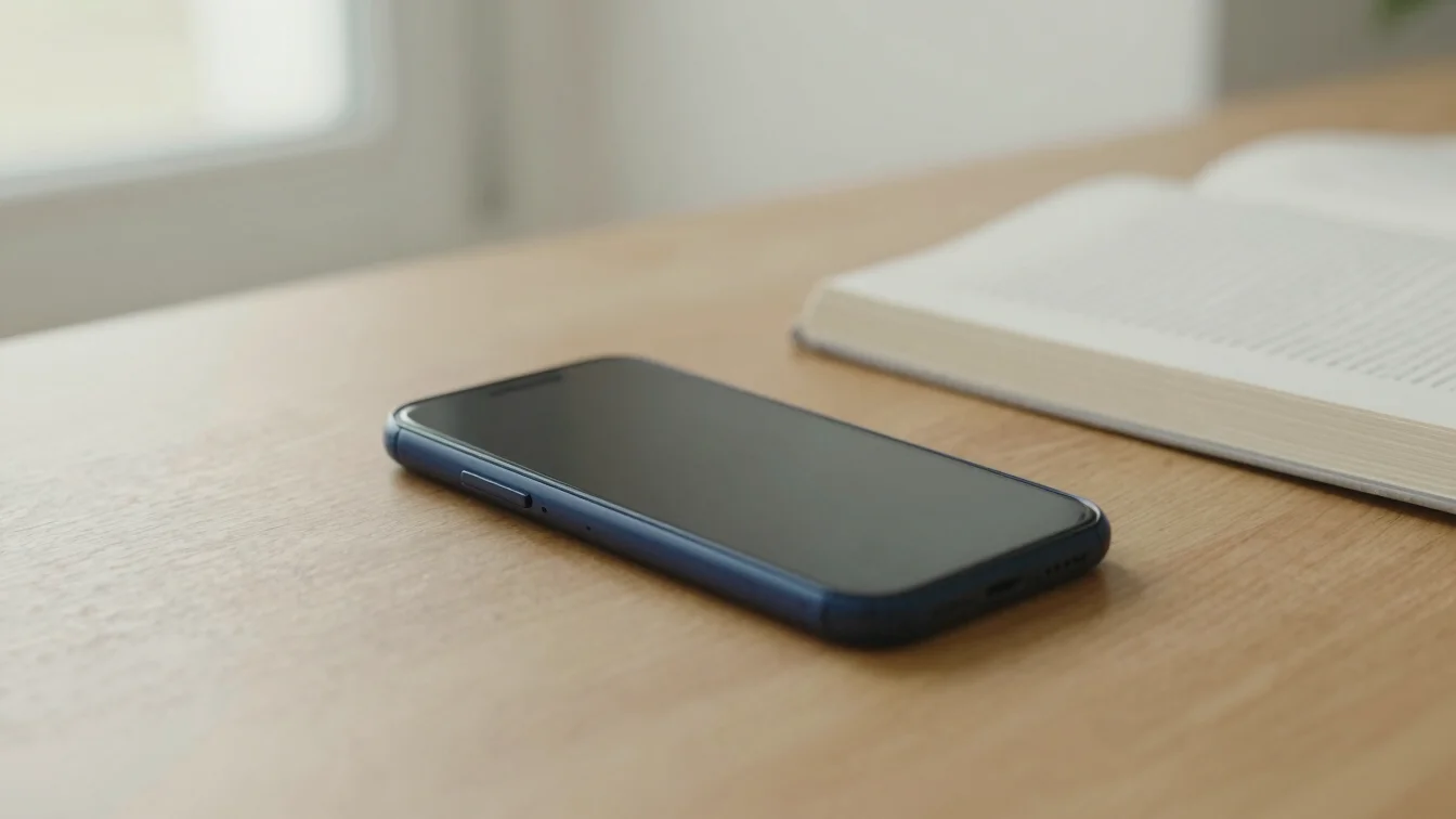 Natural photograph of a phone placed face down on a wooden table