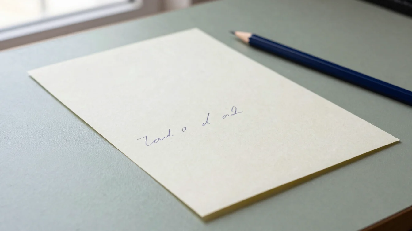 Handwritten notes on cream paper beside a pencil on a sage-green